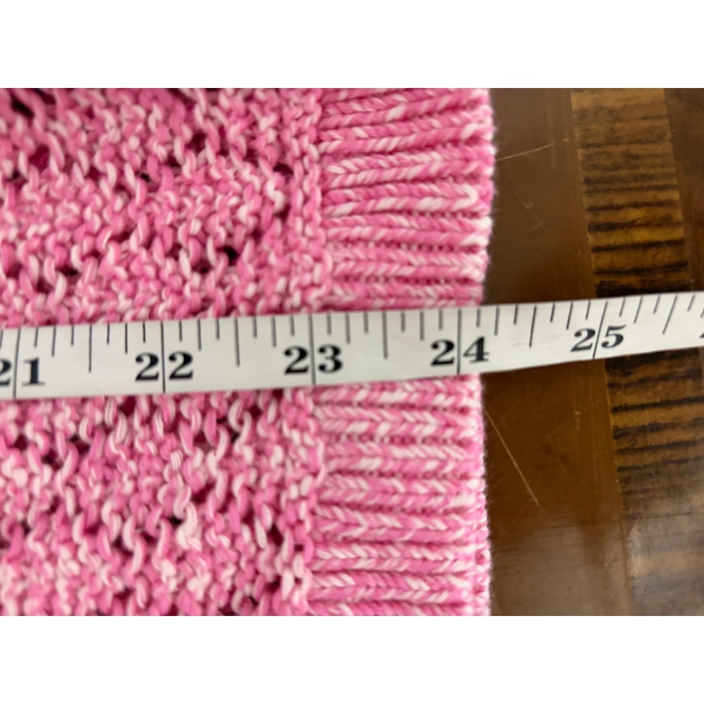 Talbots Petite XL Pink White Marled Open Knit Pointelle Sweater Preppy Coquette - Picture 5 of 7